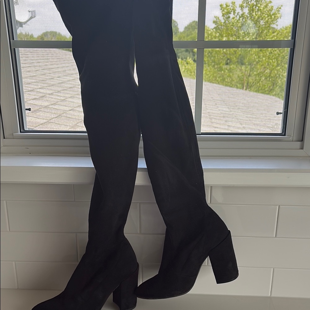 Stuart Weitzman Black Over the Knee Boots Chunky Heel